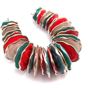 Lampwork Beads ,Rot, Elfenbein Türkis Scheibe,handgefertigte Glasperlen,handgefertigte Glasperlen,MTO