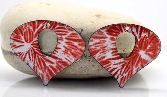 Boucles D'oreilles Artisanal En Cuivre émaillé Rouge - Fermoir Clip - Neuf Sans Emballage