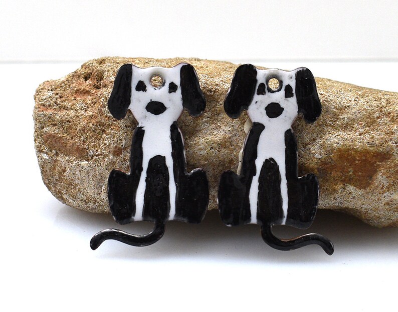 copper earrings enameled dog boho earrings copper jewelry pair jewelry making jewelry component Enameled copper enameled copper