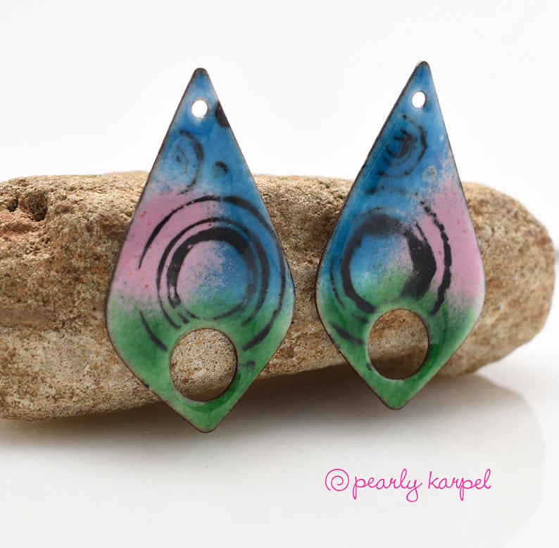 Enameled copper copper jewelry enameled jewelry pair boho earrings jewelry component enameled copper jewelry making copper earrings