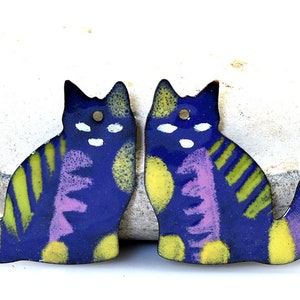 Chat, Cuivre émaillé, bijoux émaillés, fabrication de bijoux, boucles d&#39;oreilles bohèmes, bijoux en cuivre, boucles d&#39;oreilles en cuivre, composant de bijoux, paire