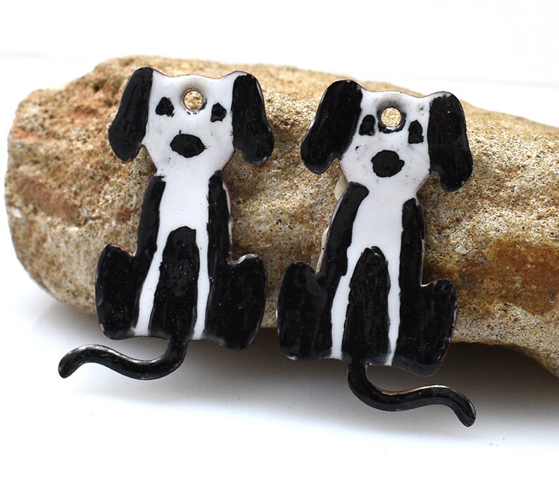 copper earrings enameled dog boho earrings copper jewelry pair jewelry making jewelry component Enameled copper enameled copper