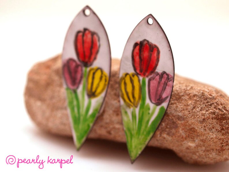 pair Enameled copper jewelry component jewelry making copper earrings enameled jewelry enameled copper copper jewelry boho earrings