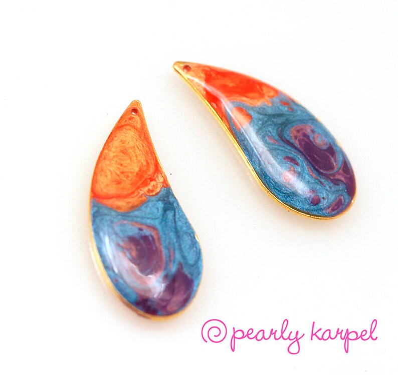 diy jewelry supplies DIY earrings Turquoise Purple orange- Unique Hand Painted Resin components metal accessories MTO drop 14*28mm
