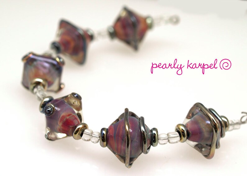 Pearly Lampwork 6 15 mm crystal beads multicolor and clear with metallic stringers Lampwork beads SRA made to order jewelry supplies