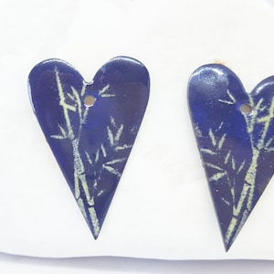 Heart with plant Enameled copper  jewelry making, boho earrings, copper jewelry, copper earrings, enameled copper, jewelry component, pair