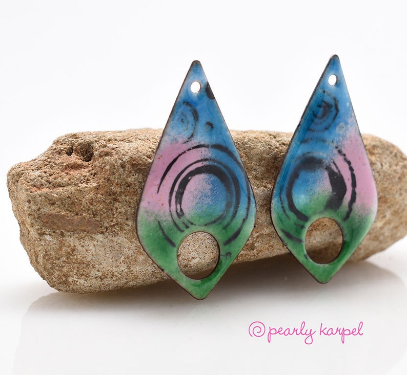 Enameled copper copper jewelry enameled jewelry pair boho earrings jewelry component enameled copper jewelry making copper earrings