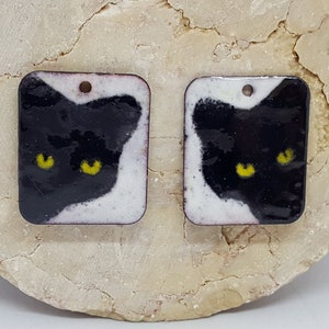 Enameled Copper, Cat enameled jewelry, jewelry making, copper jewelry, copper earrings, jewelry component, pair image 1