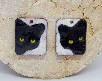 Enameled Copper, Cat  enameled jewelry, jewelry making,  copper jewelry, copper earrings, jewelry component, pair