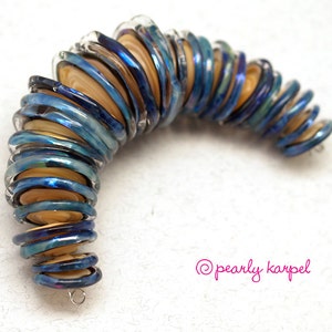 Lampwork Beads, Ivory and blue discs,  lampwork glass beads, handmade beads, lampwork beads sra, handemade lampwork, glass beads,  MTO