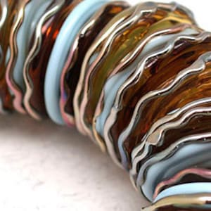 Contas de Lampwork, disco redondo azul claro marrom claro, contas de vidro lampwork, contas de vidro, contas de lampwork, lampwork feito à mão, contas de vidro, MTO
