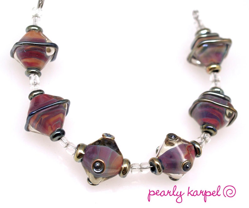 Pearly Lampwork 6 15 mm crystal beads multicolor and clear with metallic stringers Lampwork beads SRA made to order jewelry supplies
