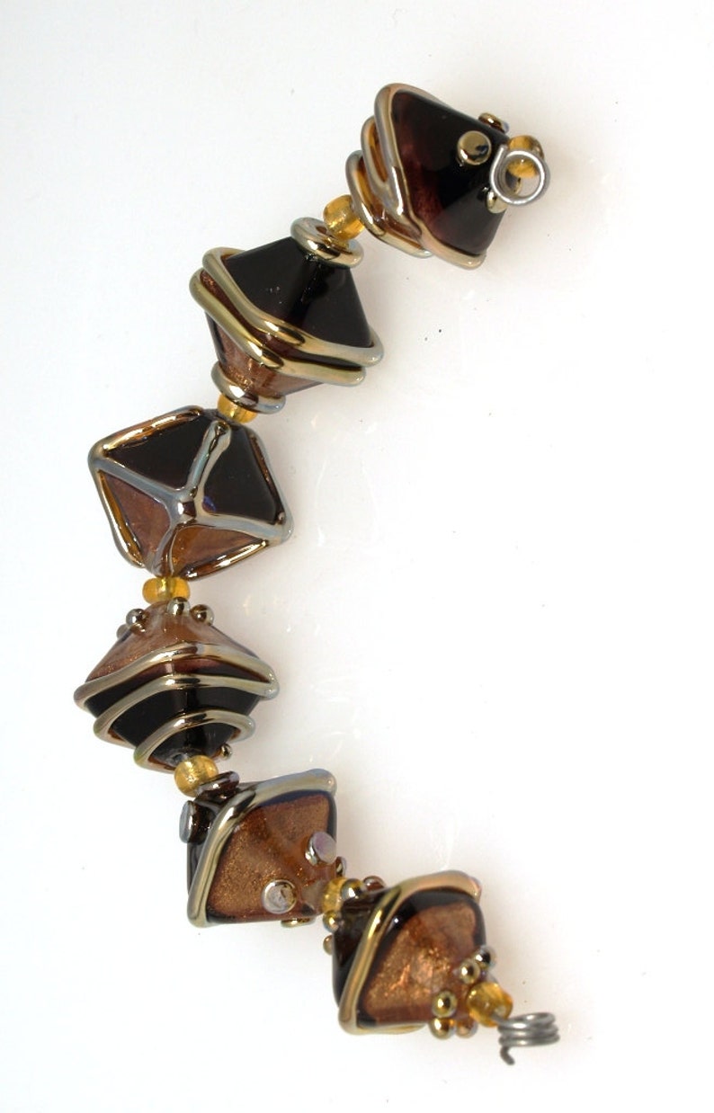 Lampwork Glass Beads jewelry supplies jewelry supplies Gold and black crystal lampwork beads sra artisan beads set of 6