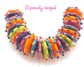 Lampwork Beads, Purple, pink, green , blue, orange discs ,  lampwork glass beads, lampwork beads sra, handemade lampwork, glass beads,  MTO