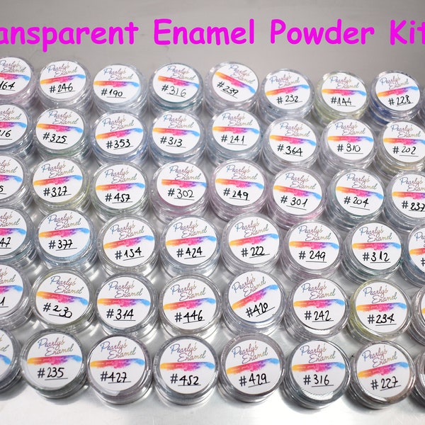 62 Pearly's Enamel Powder Samples Transparent Kit (jars of 6gr.) Great for torch/kiln/Cloisonné and Wet Packing Enameling