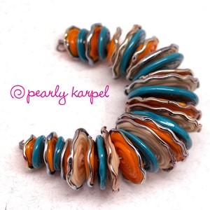 Orange Ivory Türkis Scheibe, Lampwork Perlen, Glasperlen, Lampwork Perlen, handgefertigte Lampwork Perlen, MTO