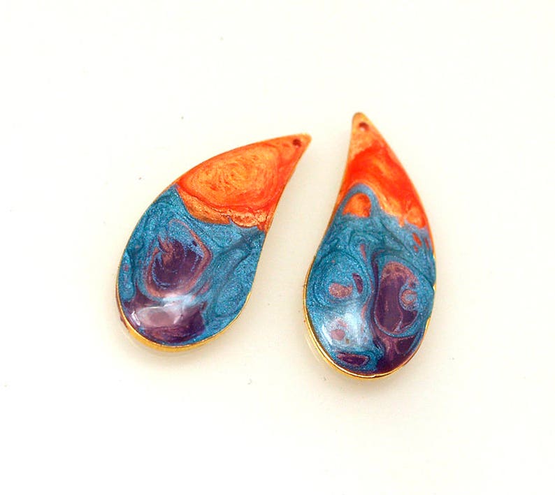 diy jewelry supplies DIY earrings Turquoise Purple orange- Unique Hand Painted Resin components metal accessories MTO drop 14*28mm