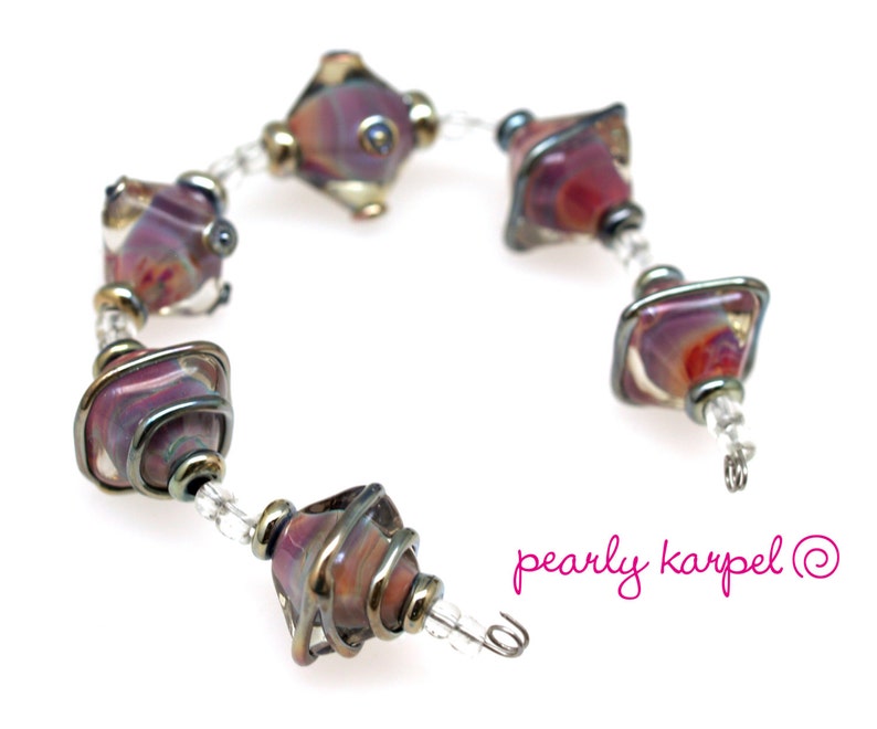 Pearly Lampwork 6 15 mm crystal beads multicolor and clear with metallic stringers Lampwork beads SRA made to order jewelry supplies