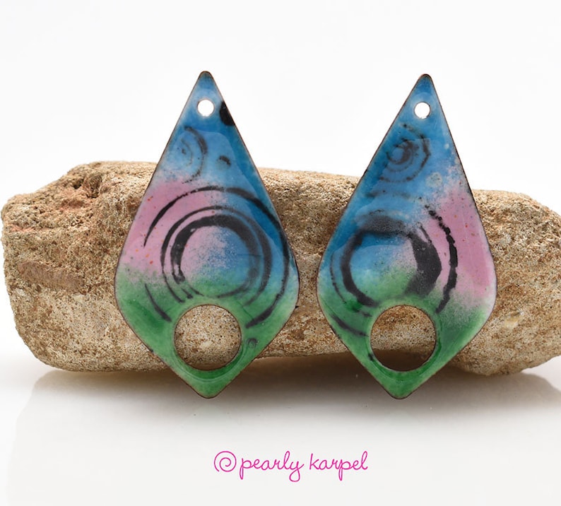 Enameled copper copper jewelry enameled jewelry pair boho earrings jewelry component enameled copper jewelry making copper earrings