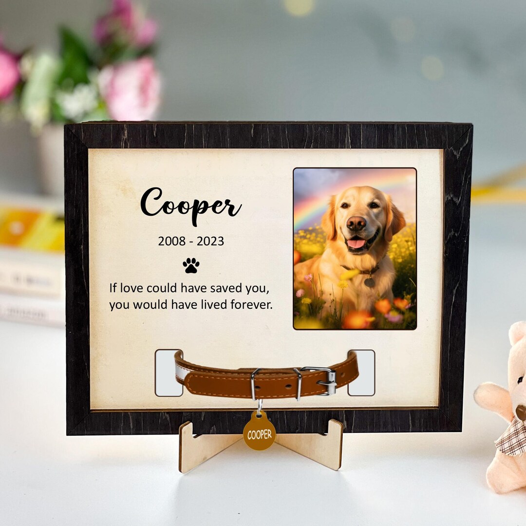 Personalized Pet Memorial Frame With Custom Photo & Collar Holder ...