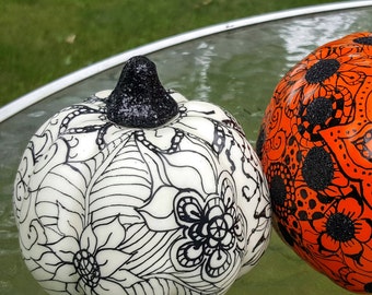 Harvest Fall Halloween Pumpkin Decoration Graphic Floral Designs Pair