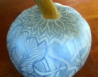 Hand Painted Pumpkin Decoration - Zentangle Inspired unique design for Fall & Winter holidays OOAK