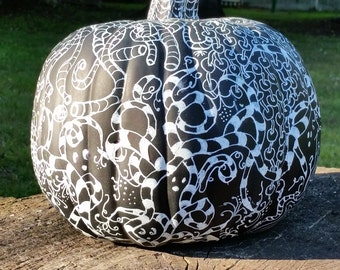 Halloween Spooky Graphic Black Pumpkin, Tangled Pumpkin, Decoration