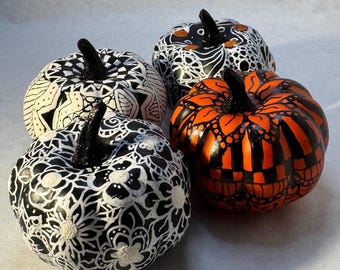 Handpainted pumpkins tangled sparkly set of 4 small gourds halloween unique