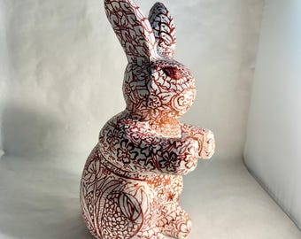 Unique Hand-painted Easter Bunny, paper mache, tangled, rustic, OOAK