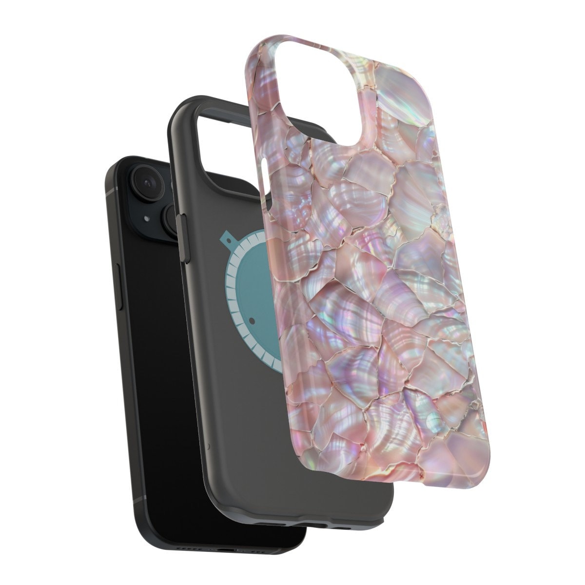 Iridescent Pink Pearl Mosaic Sea Shell Aesthetic Summer Phone Case for iPhone 15, Pro, Max, Plus, 14, 13, 12, 11, X, XS, XR, Samsung
