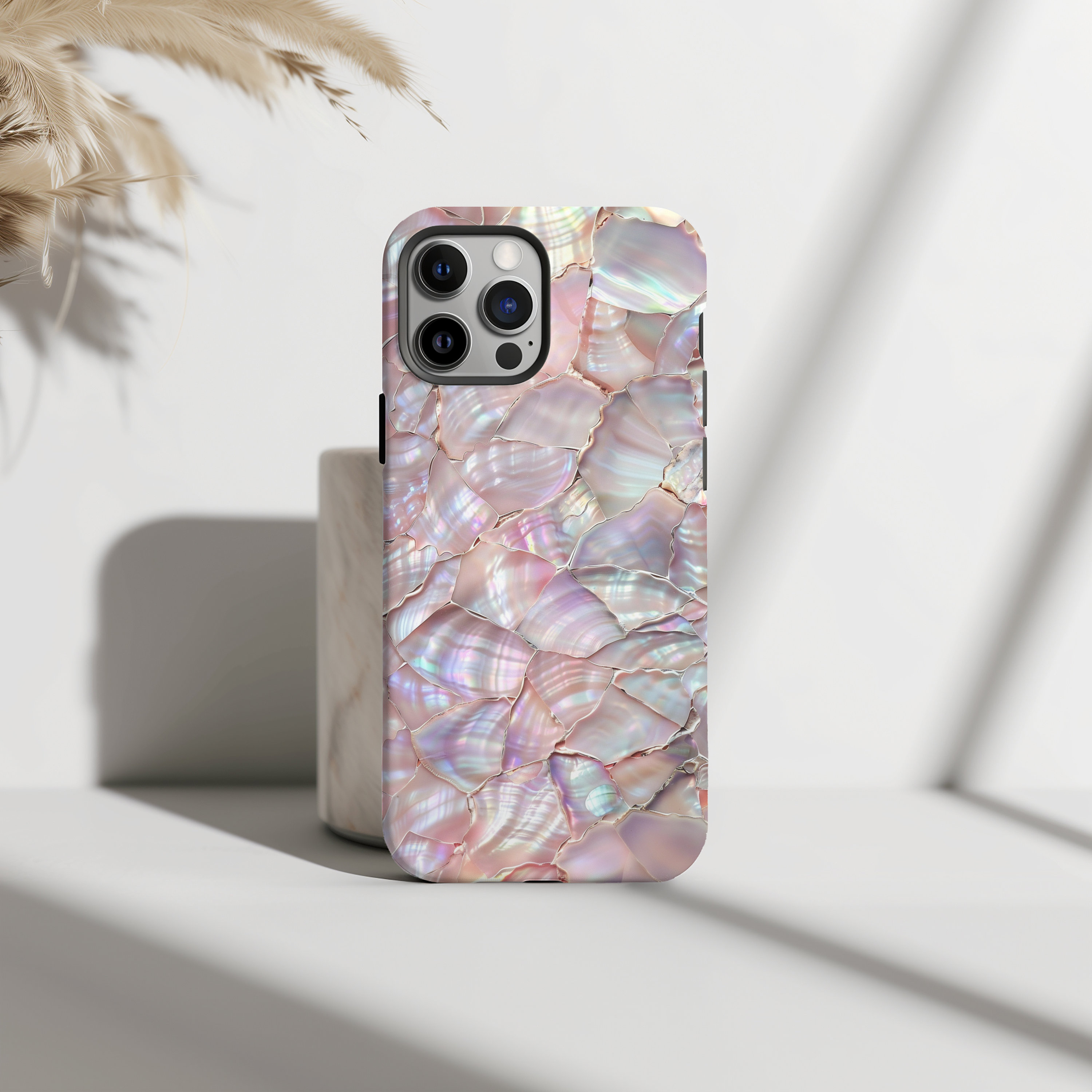 Iridescent Pink Pearl Mosaic Sea Shell Aesthetic Summer Phone Case for iPhone 15, Pro, Max, Plus, 14, 13, 12, 11, X, XS, XR, Samsung