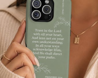 Christian Phone Case Trust In The Lord  MagSafe ToughCover, Proverbs 3:5-6 Aesthetic Cute Sage Green Magnetic Case iPhone 17, 16 Pro Max