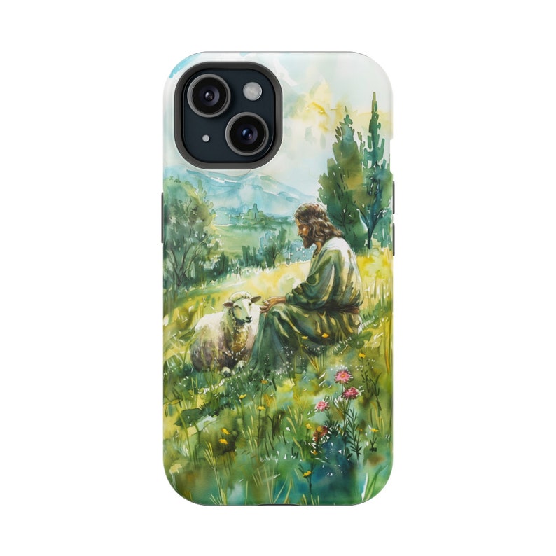 Jesus And Lost Sheep Phone Case, Christian Watercolor God Faith, for iPhone Fits iPhone 17, 16, 15 Series, Samsung Galaxy S25, S24 Models image 2