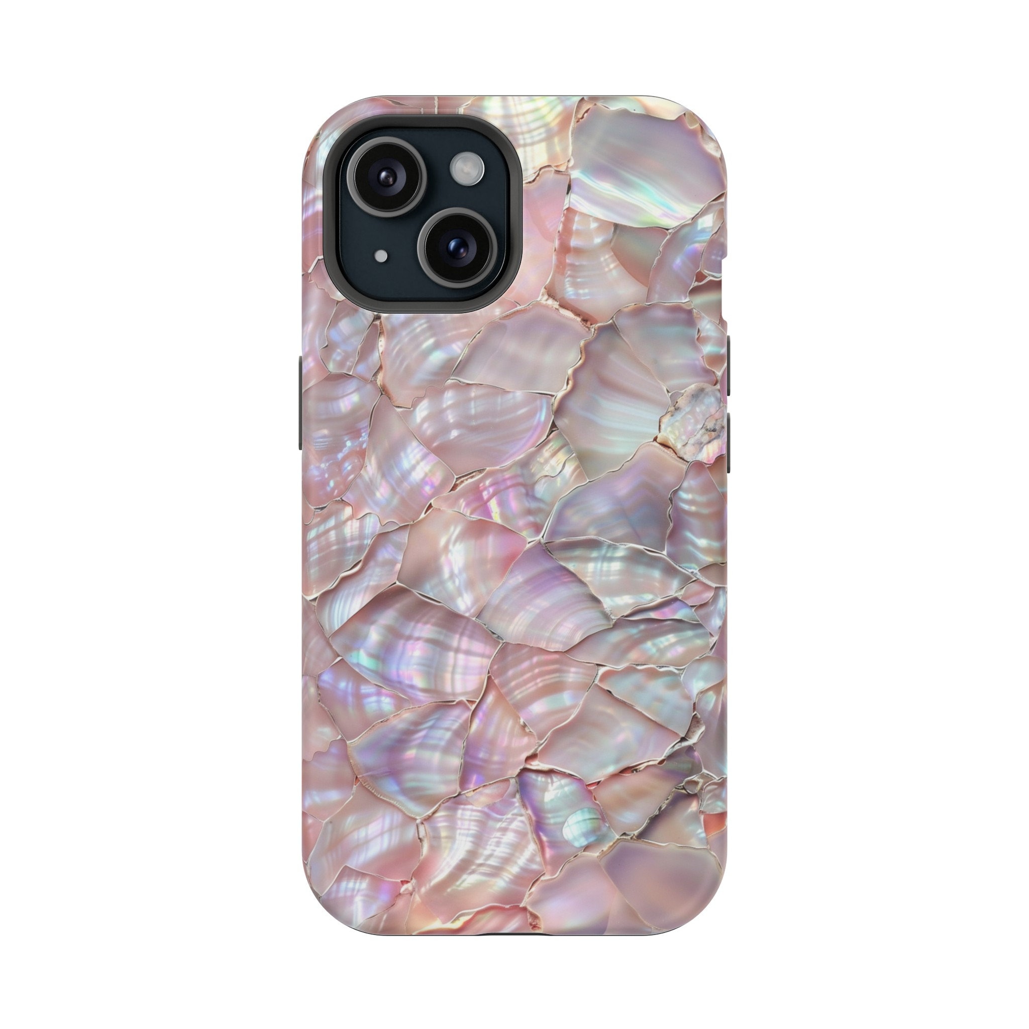 Iridescent Pink Pearl Mosaic Sea Shell Aesthetic Summer Phone Case for iPhone 15, Pro, Max, Plus, 14, 13, 12, 11, X, XS, XR, Samsung