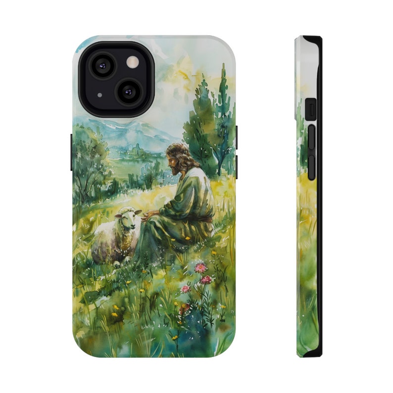 Jesus And Lost Sheep Phone Case, Christian Watercolor God Faith, for iPhone Fits iPhone 17, 16, 15 Series, Samsung Galaxy S25, S24 Models image 3
