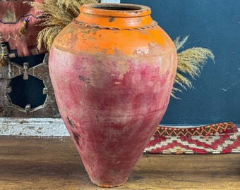 Vintage Turkish Terracotta Vase, Vintage Pottery Clay Flower Pot, Decorative Vintage Vase, Handmade Terracotta Colored Vase, Vase