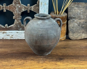 Vintage graue Vase, Terrakotta-Blumentopf, Wabi-Sabi-Vase, primitiver Krug, rustikale Keramik, Vintage-Vase, Wohndekor-Geschenk