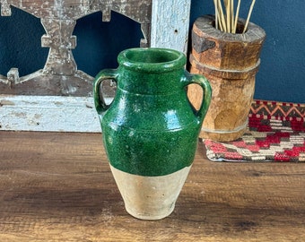 Vintage Terracotta Vase, Rustic Turkish Pottery, Primitive Jug, Decorative Old Vessel, Wabi Sabi Pottery, Green Glazed Vase, Pottery Art