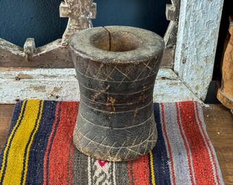 Vintage Turkish Handmade Wooden Mortar, Old Wooden Large Mortar, Primitive Mortar, Rustic Kitchen Decor, Vintage Garlic Press