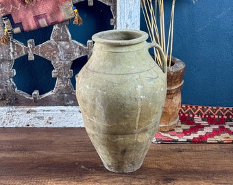 Large Vintage Turkish Terracotta Vase, Vintage Pottery Clay Flower Pot, Vintage Vase With Decorative Handle, Handmade Terracotta Vase