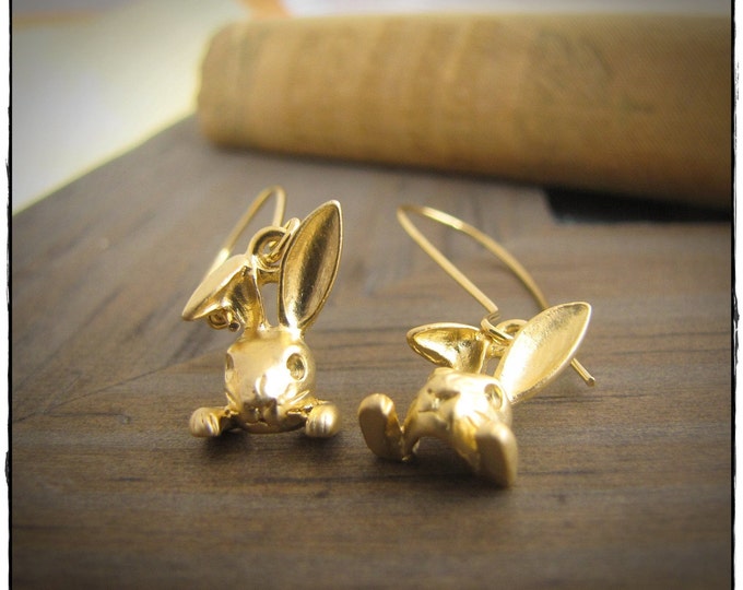 Bunny Baby Uber Cute Gold Rabbit Head Earrings - Etsy