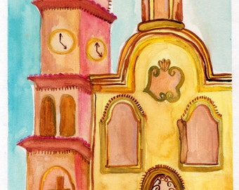 Proceda Chapel Italy watercolour print