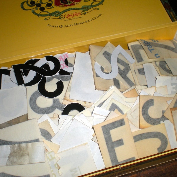 Wood Cigar Box FULL of Adhesive LETTERS and NUMBERS 4 Your Altered Art