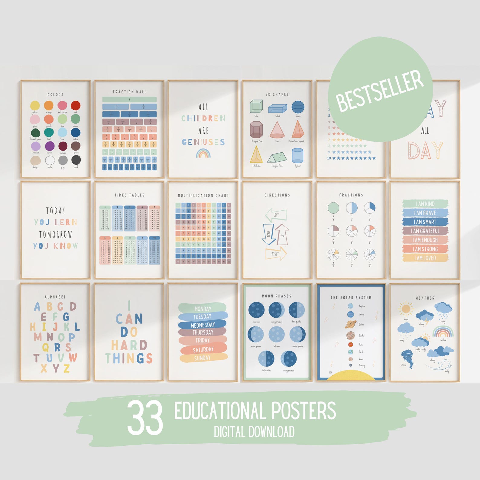 Nursery Decor Bundle, Set of 33 Educational Posters, Classroom Decor ...