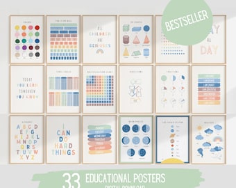 Nursery Decor Bundle, Set Of 33 Educational Posters, Classroom Decor, Homeschool Prints, Educational Poster, Montessori,  Digital Download