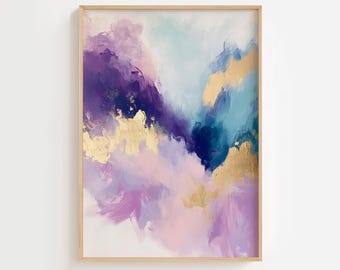 Modern Abstract Printable Wall Art in Purple Gold - Minimalist art print Contemporary Wall Decor - Living Room Gift Art - DIGITAL DOWNLOAD