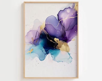 Modern Abstract Printable Wall Art in Purple Gold - Minimalist art print Contemporary Wall Decor - Living Room Gift Art - DIGITAL DOWNLOAD