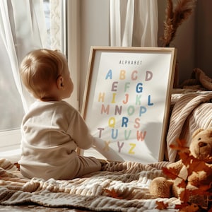 Alphabet Poster, ABC Print, Aquarell Alphabet, Kinderzimmer Druckbare Wandkunst, Pädagogische Wandkunst, MONTESSORI Poster, Download