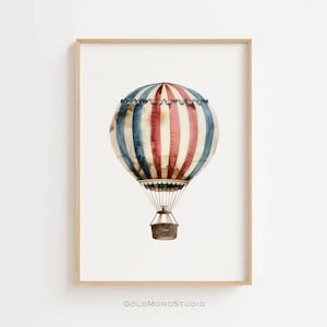 Affiche de montgolfière, affiche vintage, décoration vintage, affiche de voyage, art mural imprimable, montgolfière aquarelle, décoration de chambre d'enfant, téléchargement