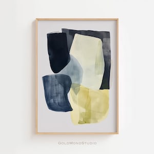 Watercolor Wall Art – Abstract Green Blue Poster – Large Printable Art – Modern Minimalist  Blue Beige Yellow Painting – Digital Download
